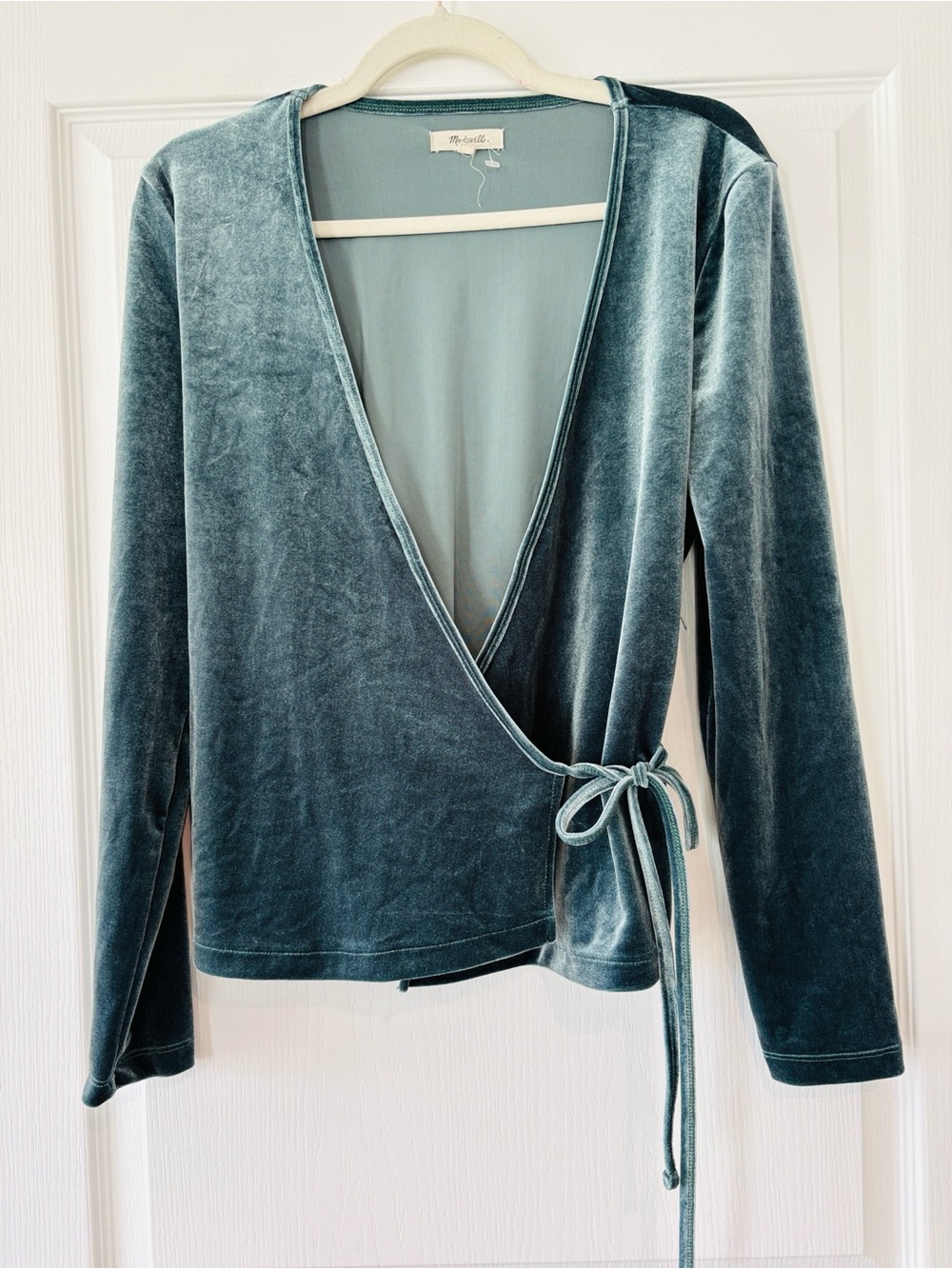 Madewell Teal Velvet Wrap V-Neck Sweater